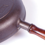 Skillets & Frying Pans: Pre-Seasoned 29cm Cast Iron Fry Pan Cookware Heat-Resistant Wooden Handle