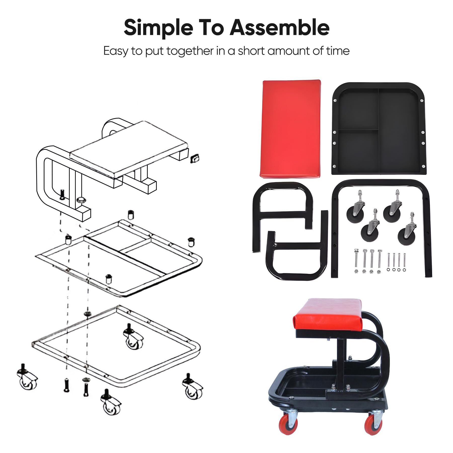 Automotive Repair & Speciality Tools: Garage Roller Seat Car Creeper Seat with Tool Tray Storage for Garages Mechanic Roller Seat