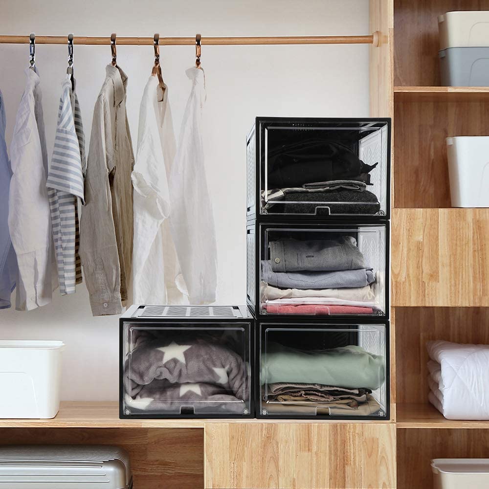Storage Boxes: Large Shoe Storage Boxes Stackable Shoe Box Organisers Containers Display Cases Bins Magnetic Door