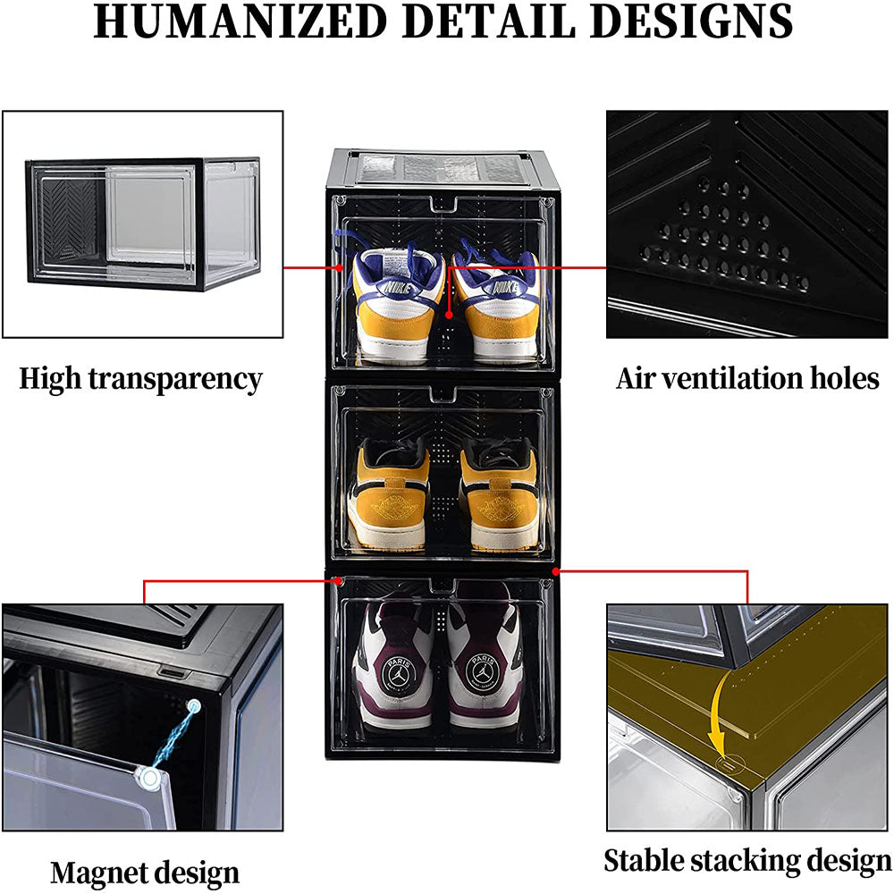 Storage Boxes: Large Shoe Storage Boxes Stackable Shoe Box Organisers Containers Display Cases Bins Magnetic Door