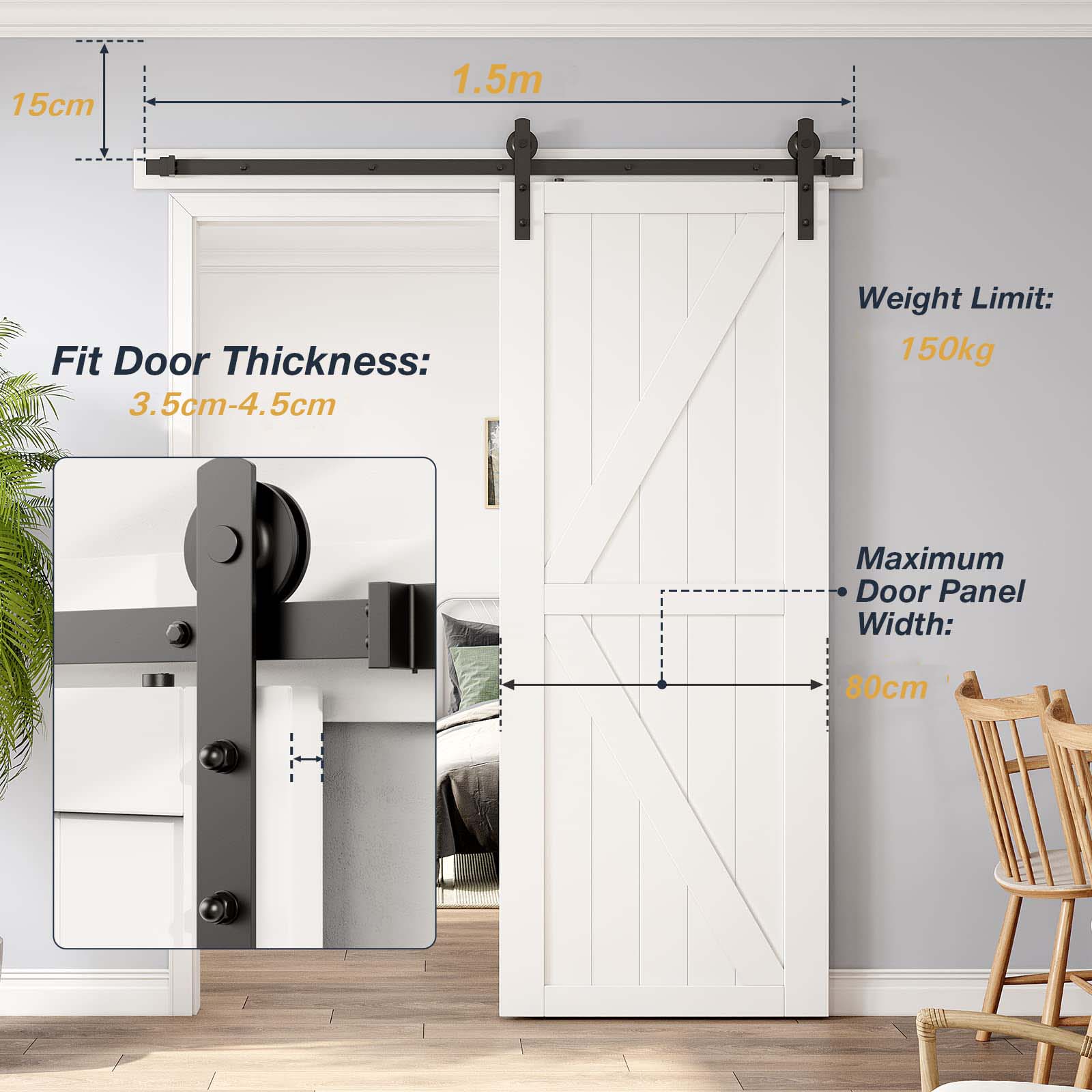 Traffic Control & Parking Tools: 1.5m Heavy Duty Sliding Barn Single Door Hardware Kit Damper Track Rail Roller System
