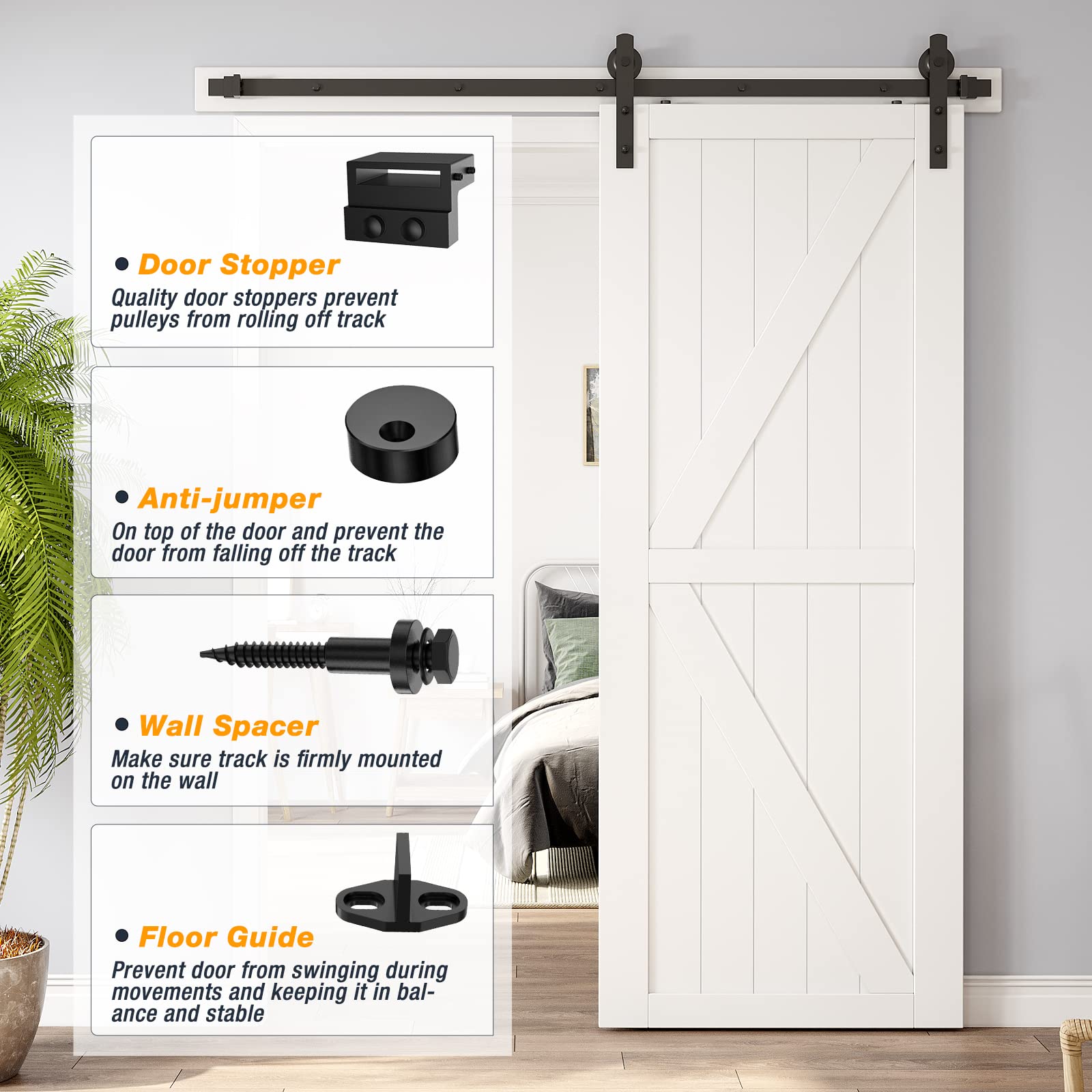 Traffic Control & Parking Tools: 2m Heavy Duty Sliding Barn Single Door Hardware Kit Damper Track Rail Roller System