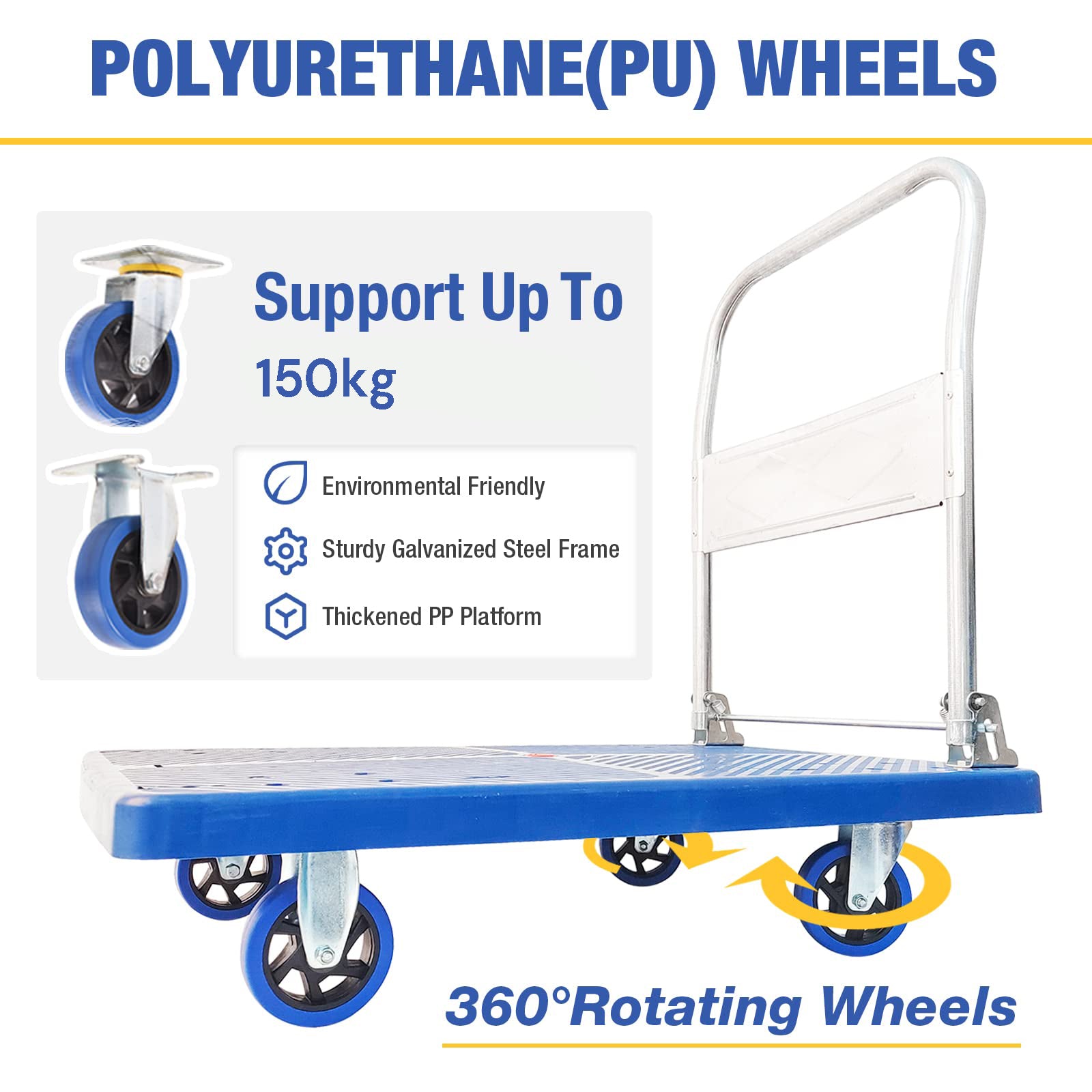 Kid's Tables, Chairs & Seats: 150kg Foldable Warehouse Platform Trolley Truck Dolly Platform Cart Swivel Wheels Moving Cart Flatbed