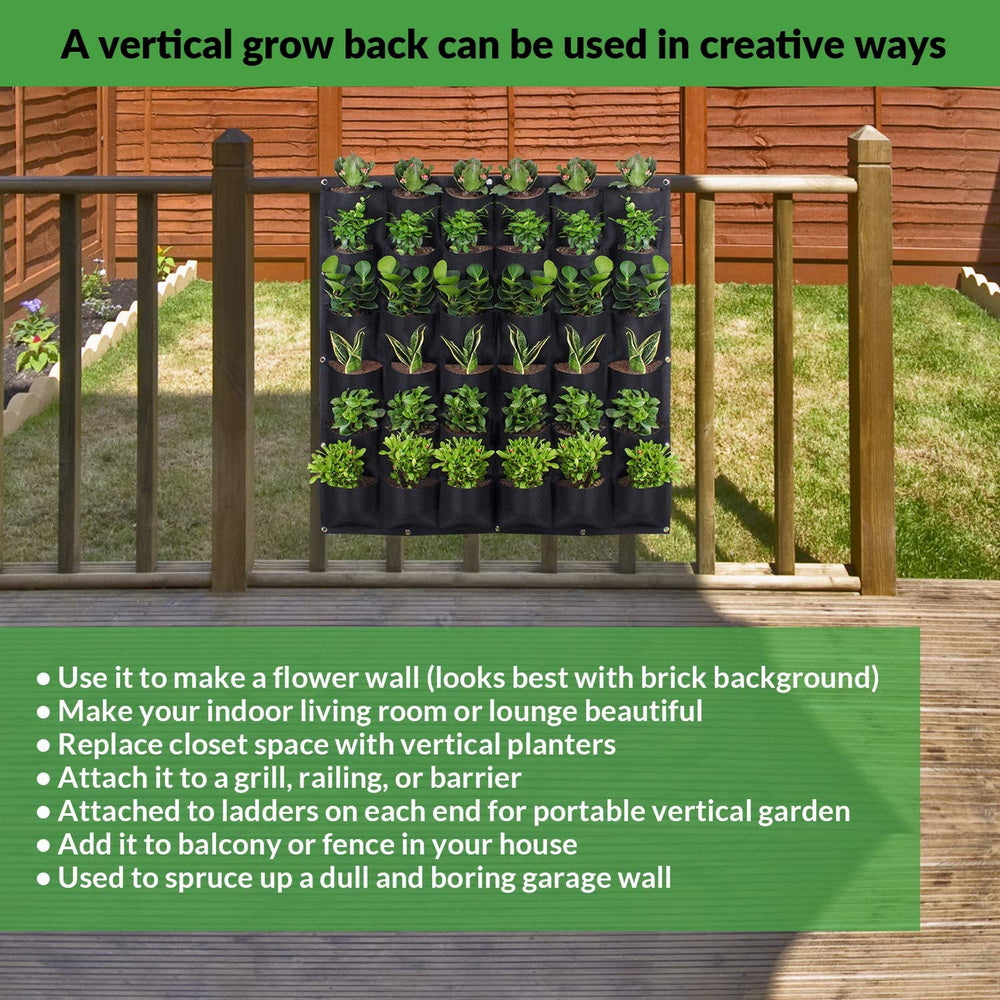 Grow Bags: 36 Pockets Wall Hanging Planter Planting Grow Bag Vertical Garden Vegetable Flower Black
