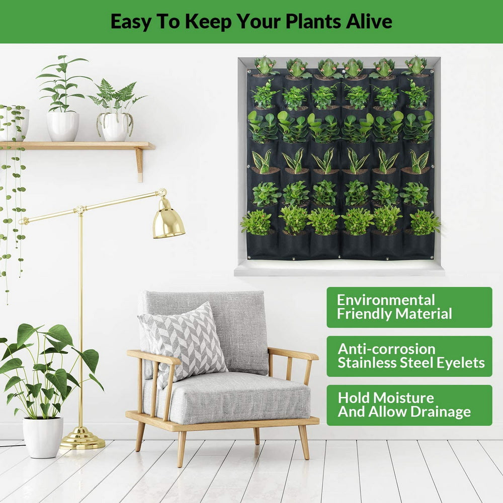 Grow Bags: 36 Pockets Wall Hanging Planter Planting Grow Bag Vertical Garden Vegetable Flower Black