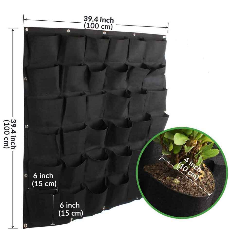 Grow Bags: 36 Pockets Wall Hanging Planter Planting Grow Bag Vertical Garden Vegetable Flower Black