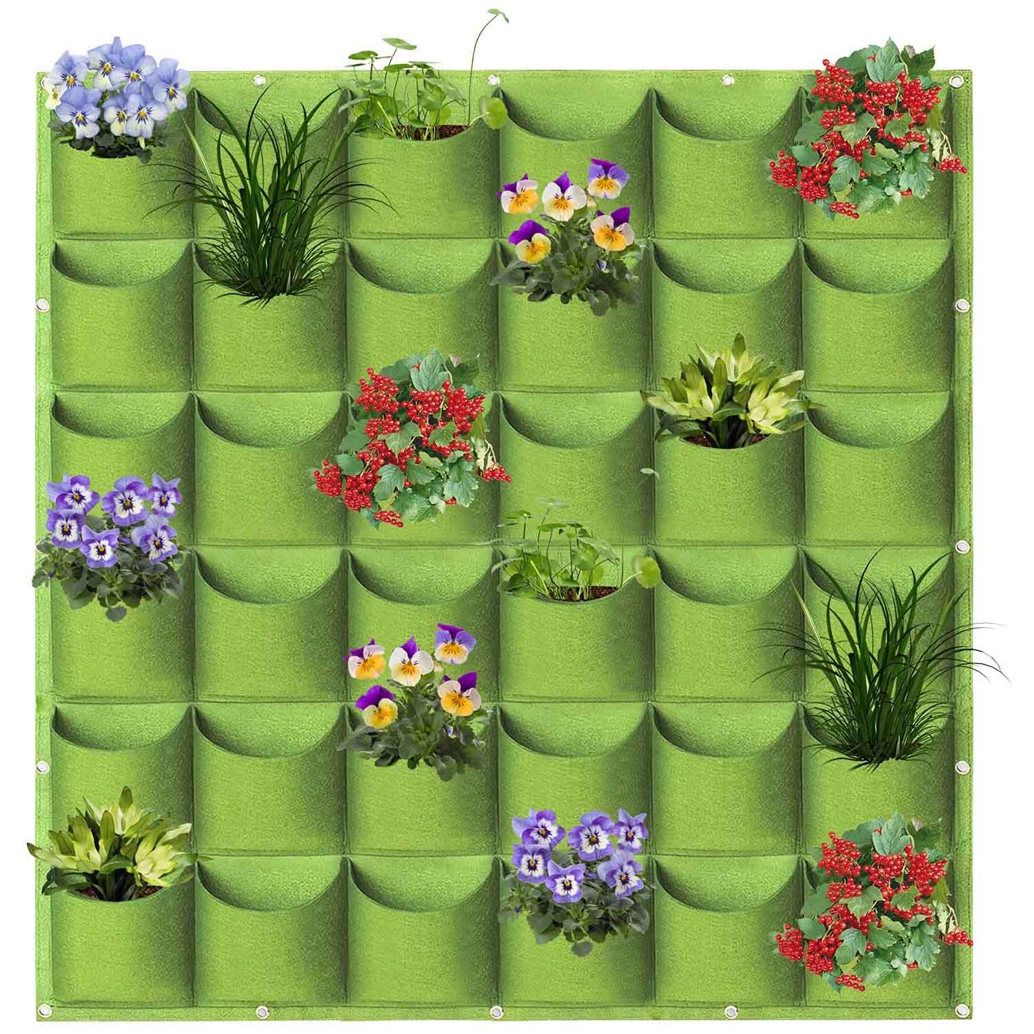 Grow Bags: 36 Pockets Wall Hanging Planter Planting Grow Bag Vertical Garden Vegetable Flower Green