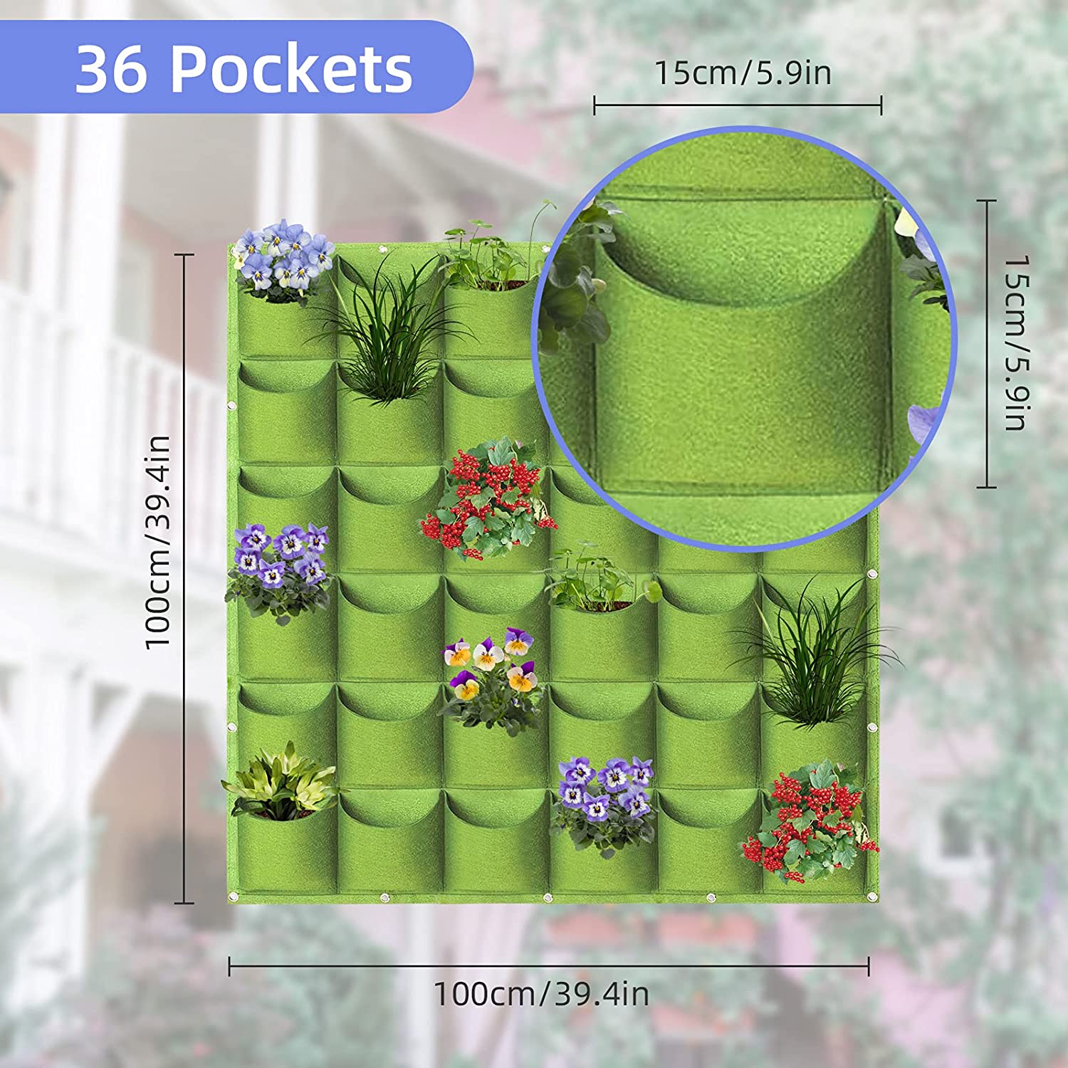 Grow Bags: 36 Pockets Wall Hanging Planter Planting Grow Bag Vertical Garden Vegetable Flower Green