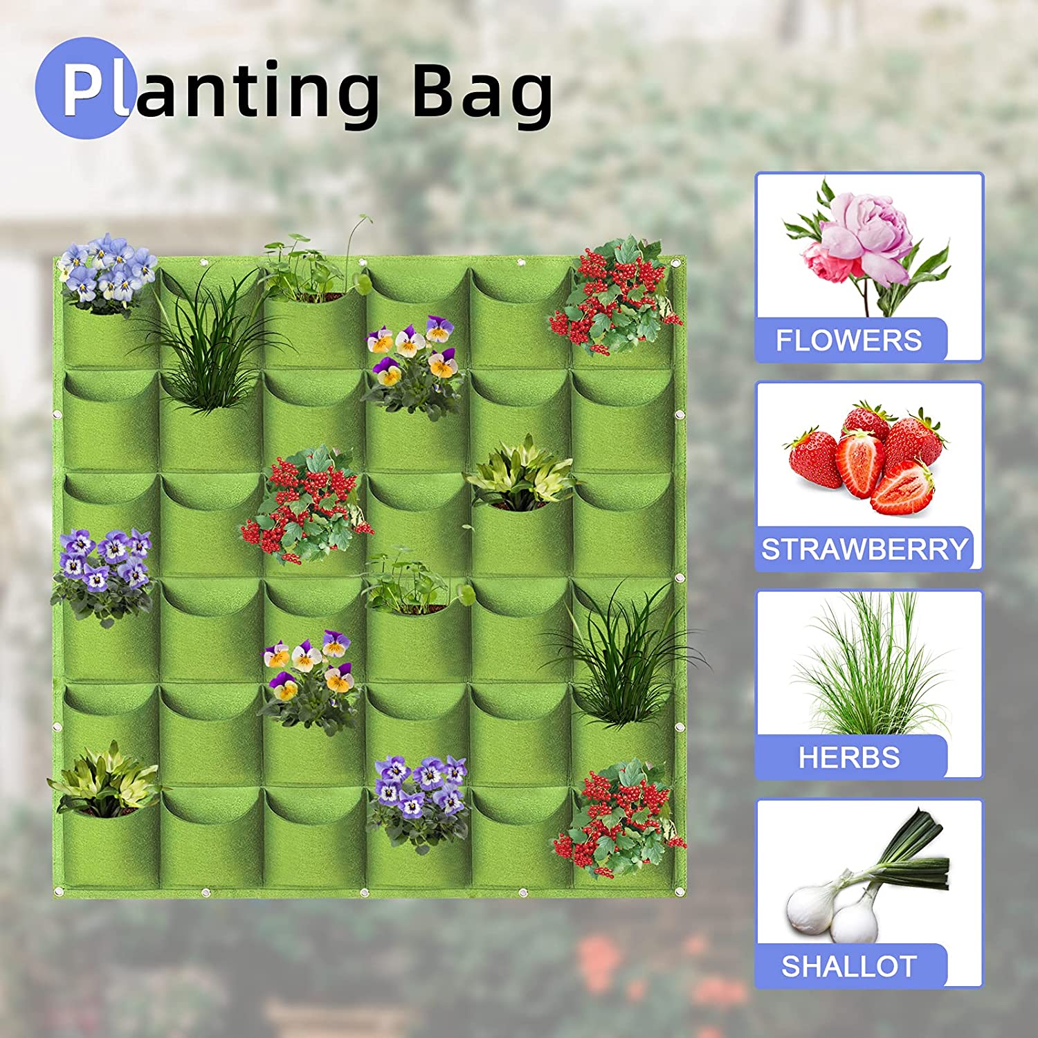 Grow Bags: 36 Pockets Wall Hanging Planter Planting Grow Bag Vertical Garden Vegetable Flower Green