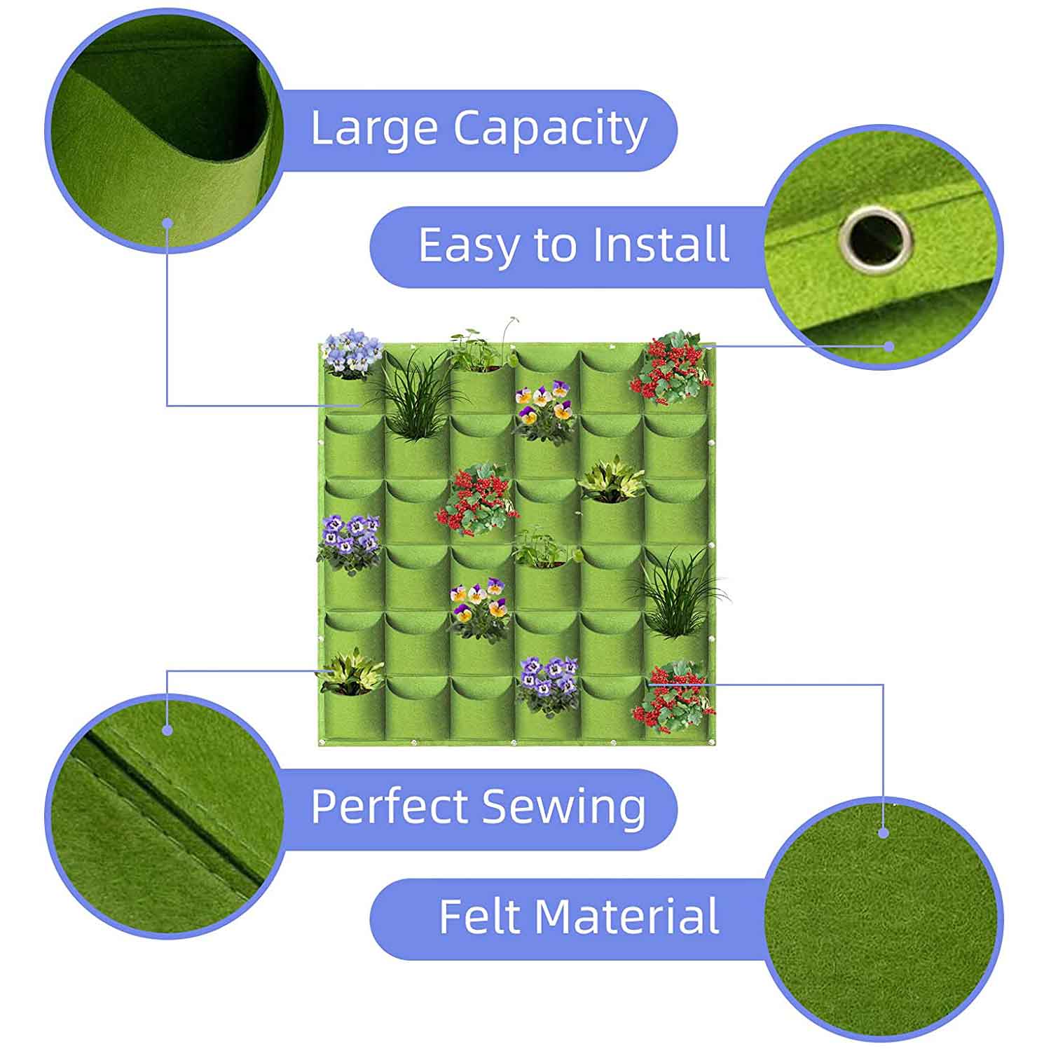 Grow Bags: 36 Pockets Wall Hanging Planter Planting Grow Bag Vertical Garden Vegetable Flower Green
