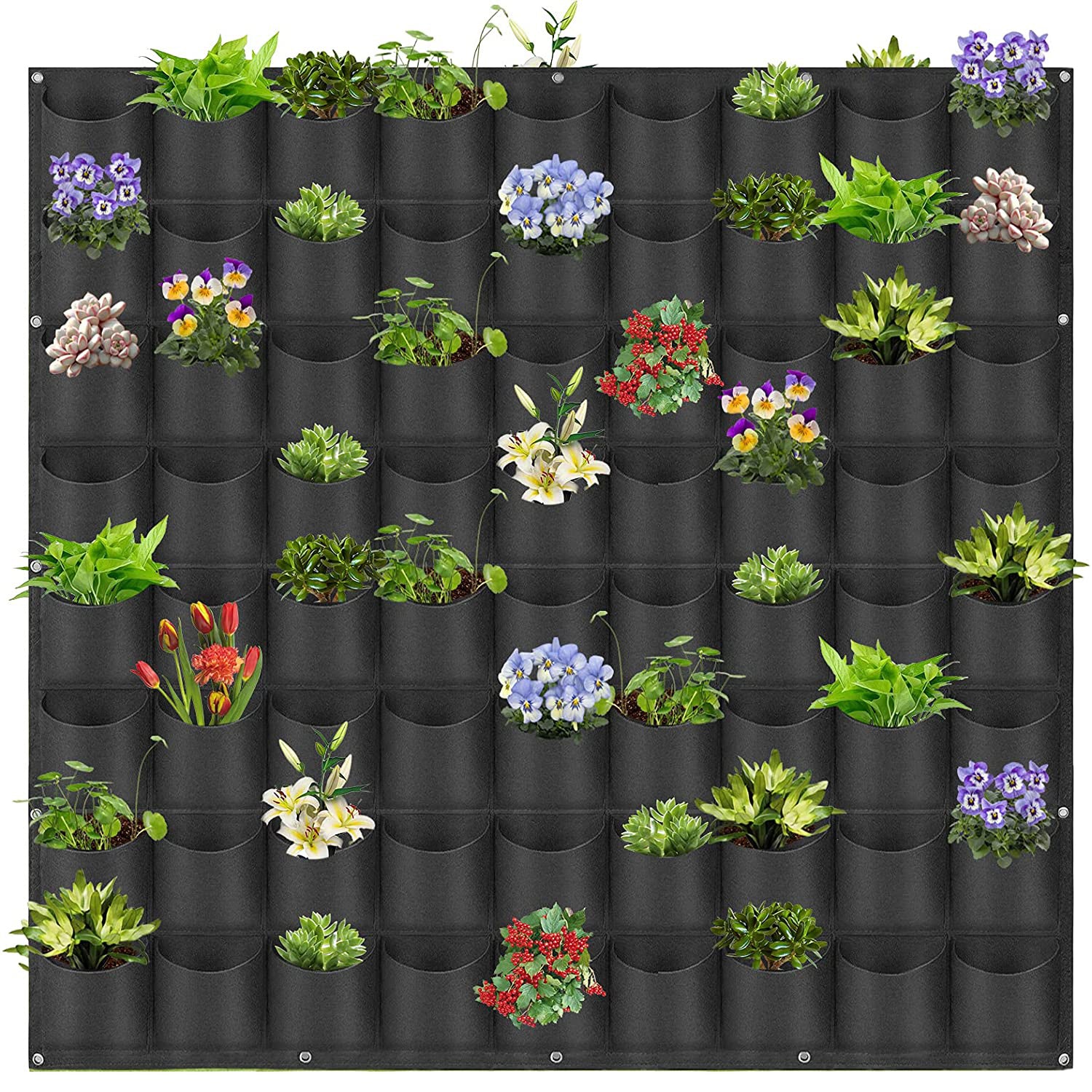 Grow Bags: 72 Pockets Wall Hanging Planter Planting Grow Bag Vertical Garden Vegetable Flower Black