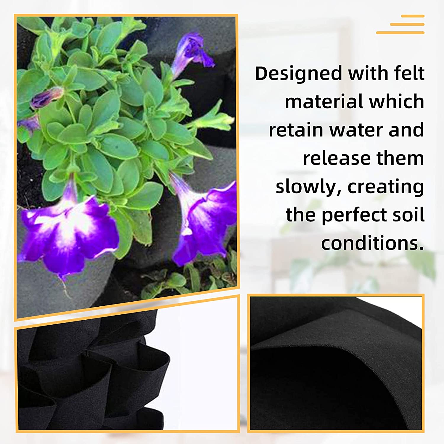 Grow Bags: 72 Pockets Wall Hanging Planter Planting Grow Bag Vertical Garden Vegetable Flower Black