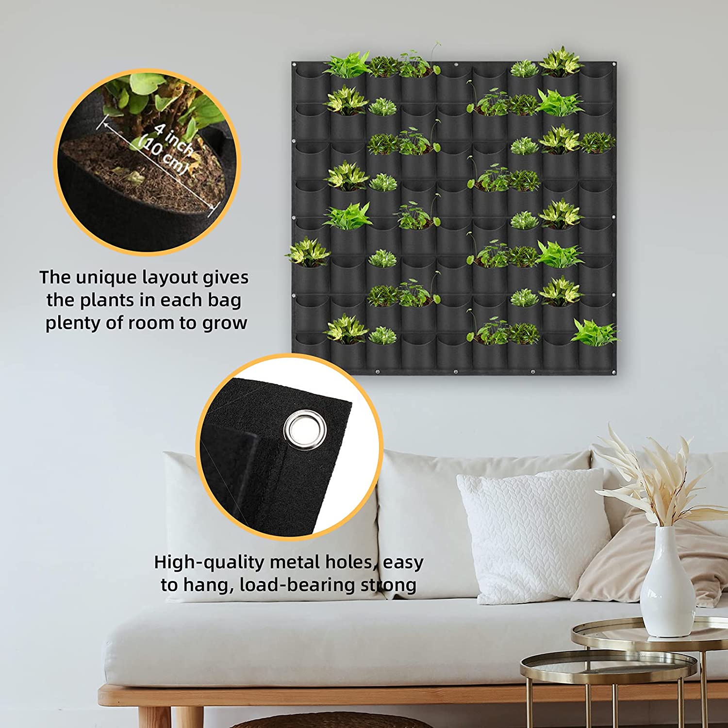 Grow Bags: 72 Pockets Wall Hanging Planter Planting Grow Bag Vertical Garden Vegetable Flower Black