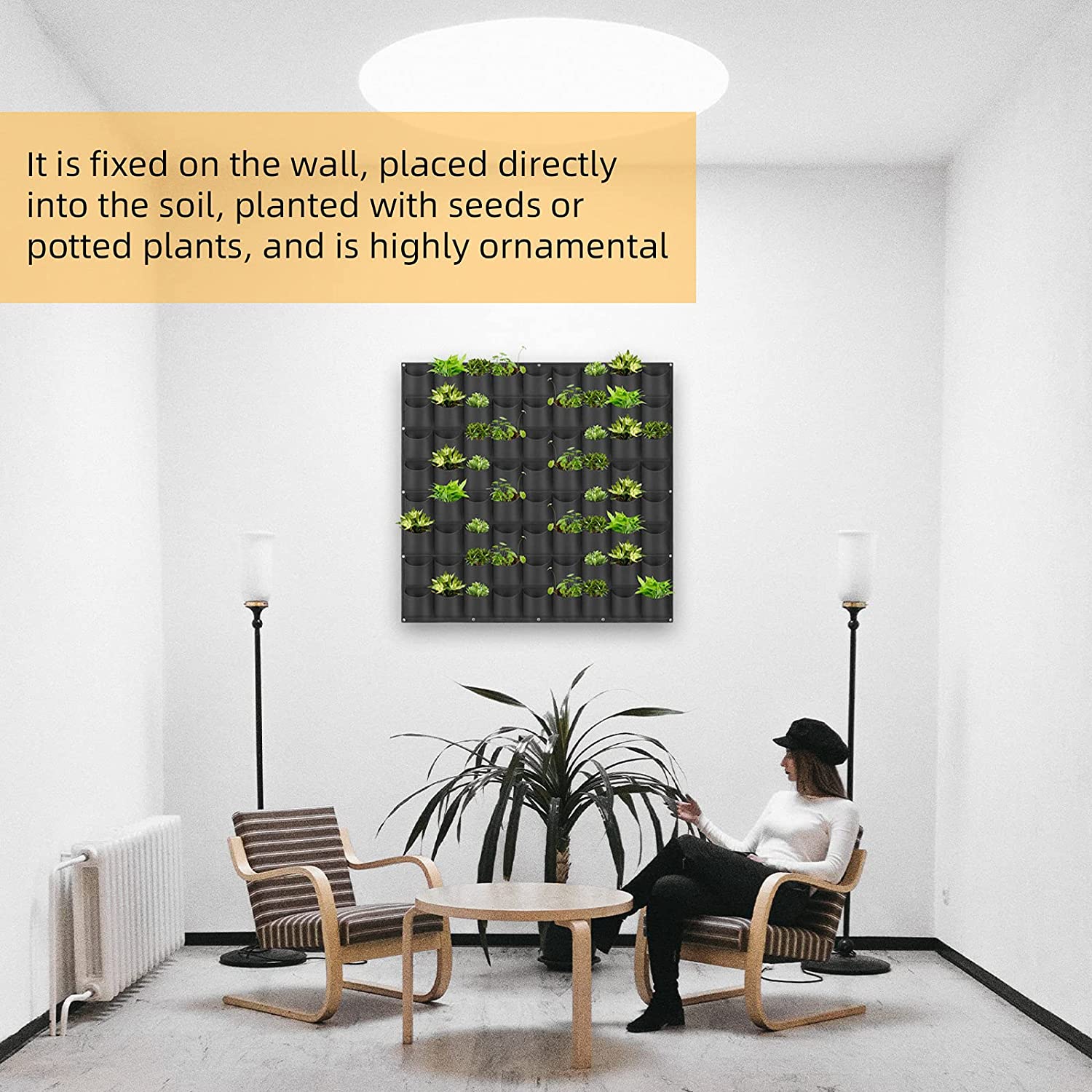 Grow Bags: 72 Pockets Wall Hanging Planter Planting Grow Bag Vertical Garden Vegetable Flower Black