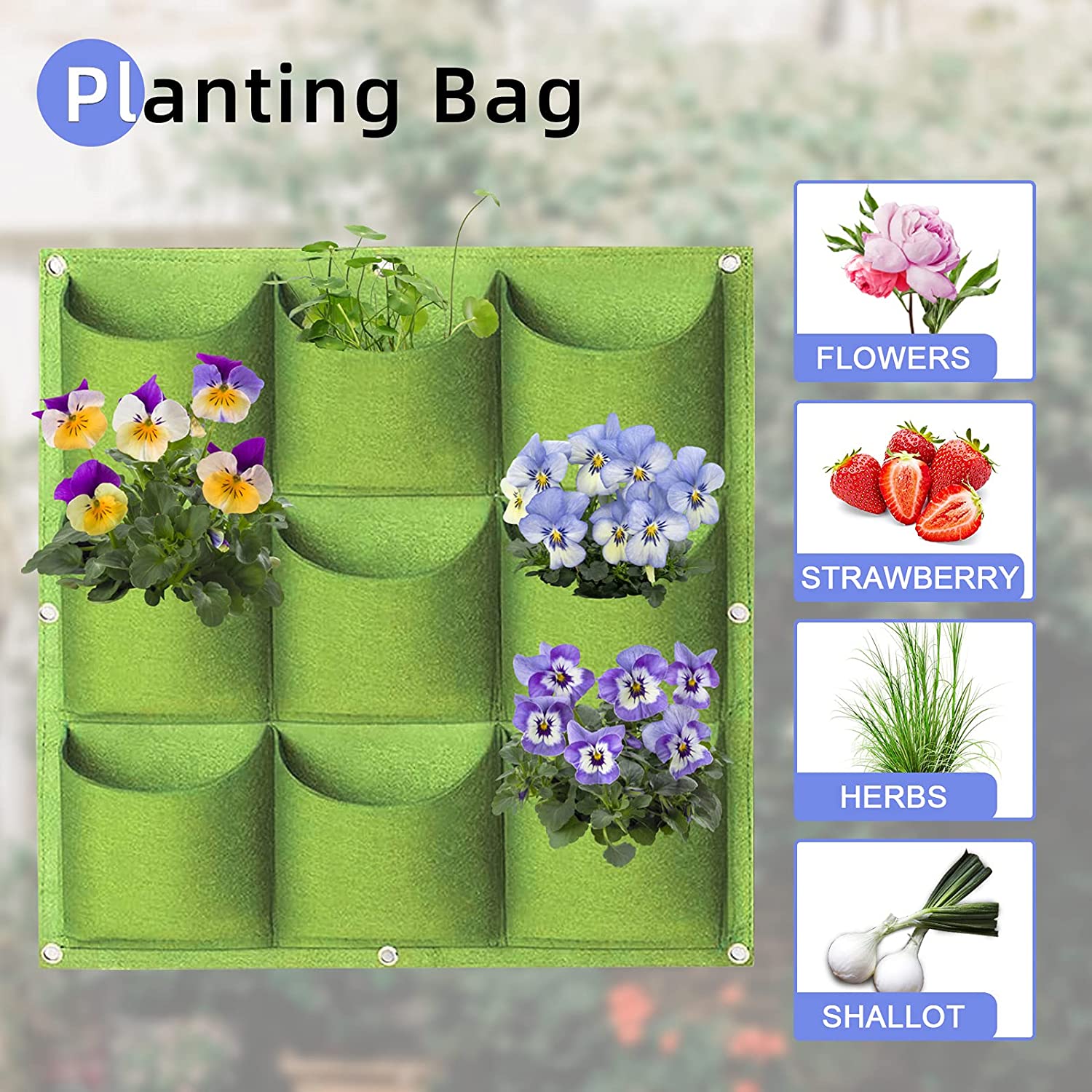 Grow Bags: 9 Pockets Wall Hanging Planter Planting Grow Bag Vertical Garden Vegetable Flower Green