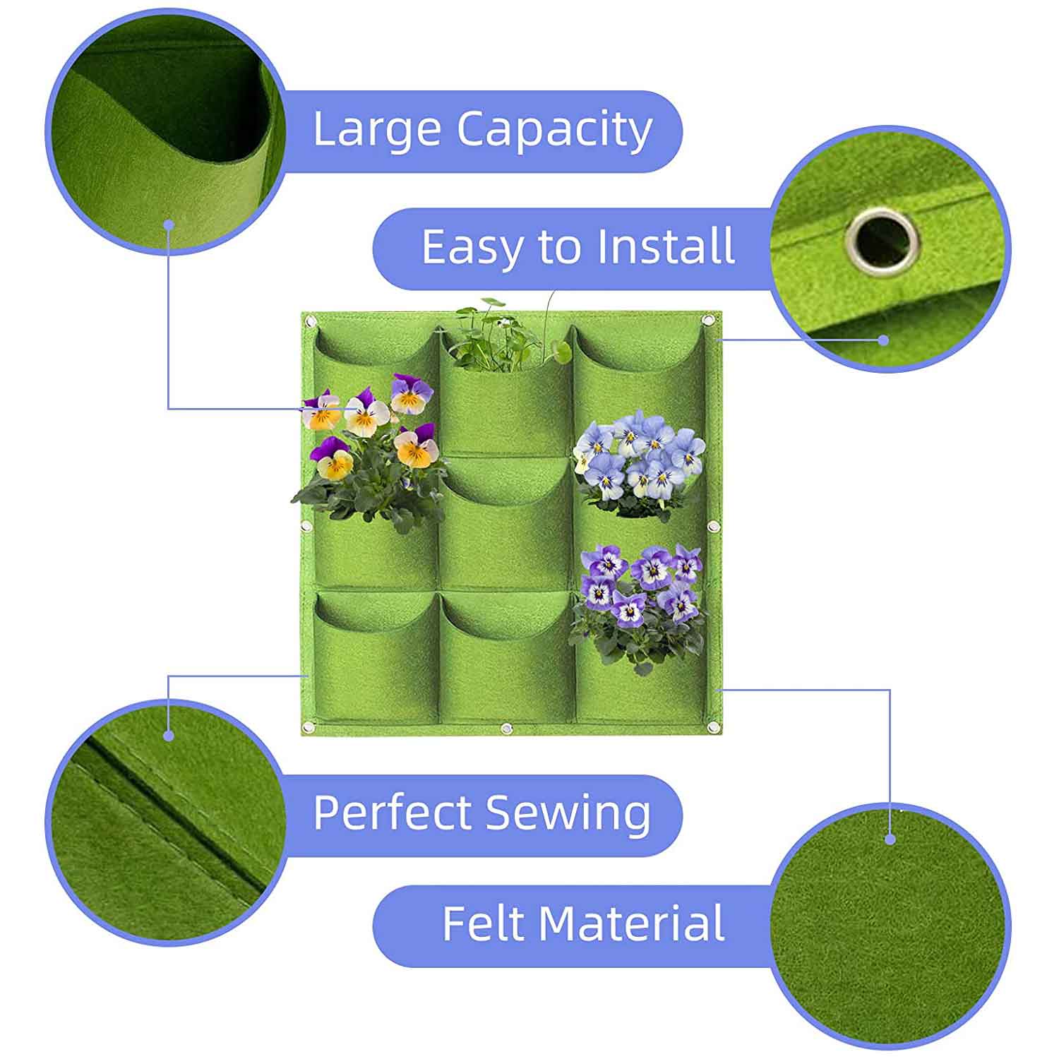 Grow Bags: 9 Pockets Wall Hanging Planter Planting Grow Bag Vertical Garden Vegetable Flower Green