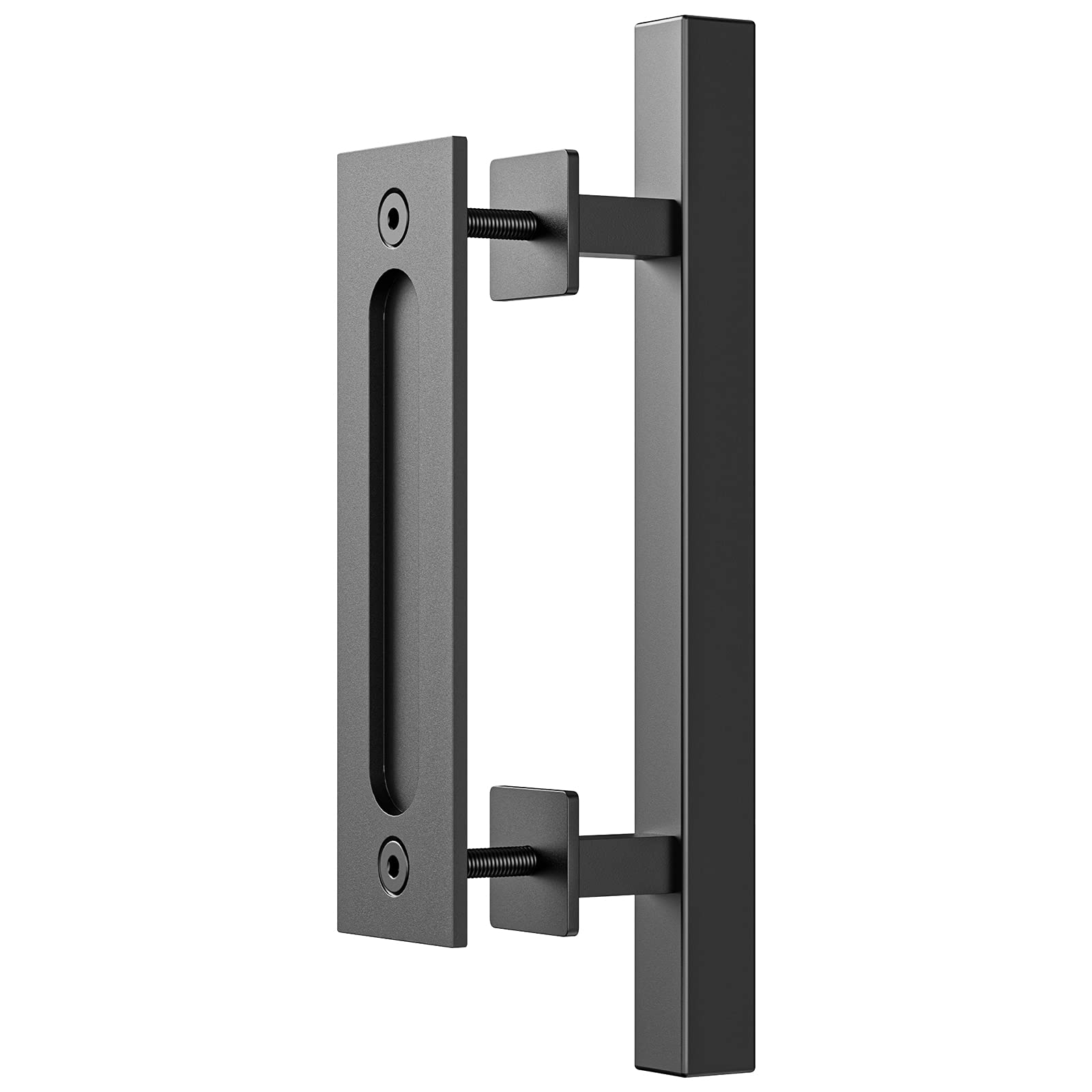 Door Hardware: 30cm Pull and Flush Barn Door Handle Square Handles set of Frosted Black Surface Square