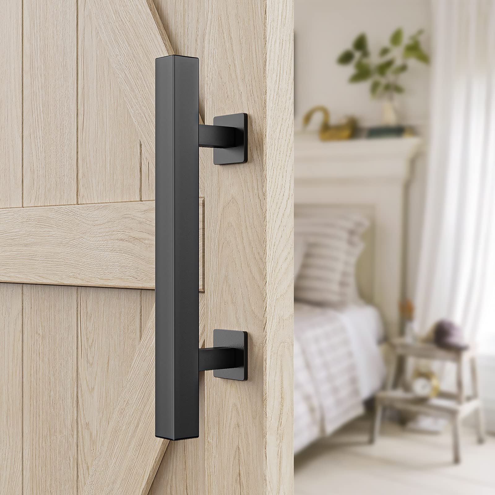 Door Hardware: 30cm Pull and Flush Barn Door Handle Square Handles set of Frosted Black Surface Square