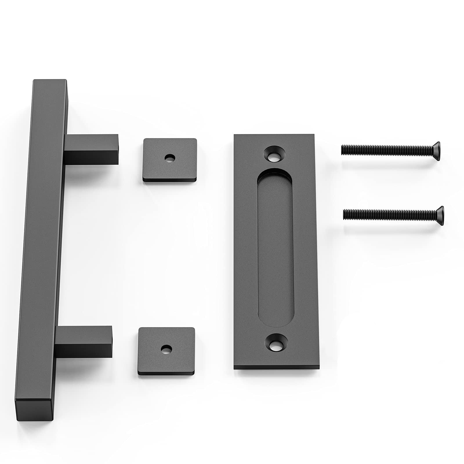 Door Hardware: 30cm Pull and Flush Barn Door Handle Square Handles set of Frosted Black Surface Square