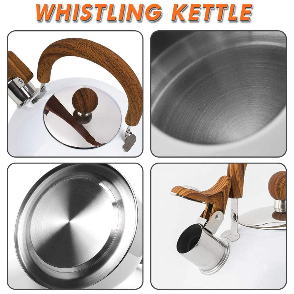 Teas & Accessories: 2.5 Liter Tea Whistling Kettle Stainless Steel Modern Whistling Tea Pot for Stovetop White