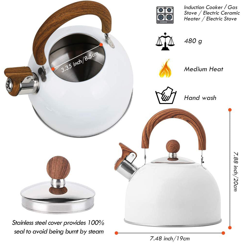 Teas & Accessories: 2.5 Liter Tea Whistling Kettle Stainless Steel Modern Whistling Tea Pot for Stovetop White