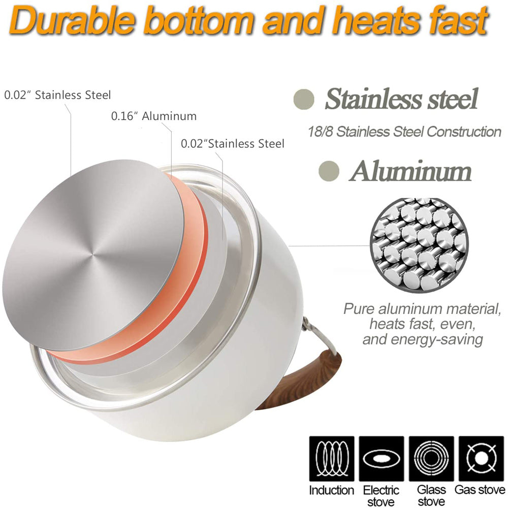 Teas & Accessories: 2.5 Liter Tea Whistling Kettle Stainless Steel Modern Whistling Tea Pot for Stovetop White