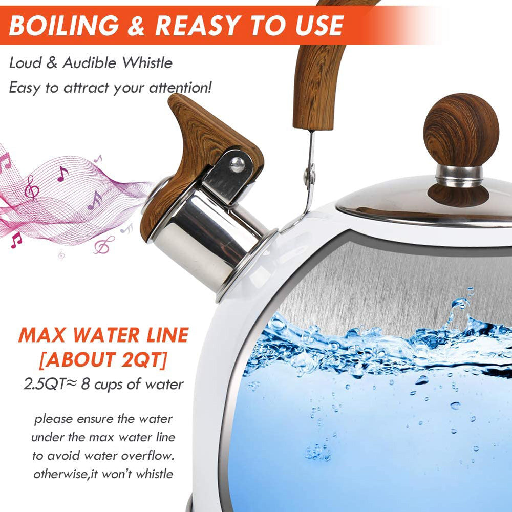 Teas & Accessories: 2.5 Liter Tea Whistling Kettle Stainless Steel Modern Whistling Tea Pot for Stovetop White