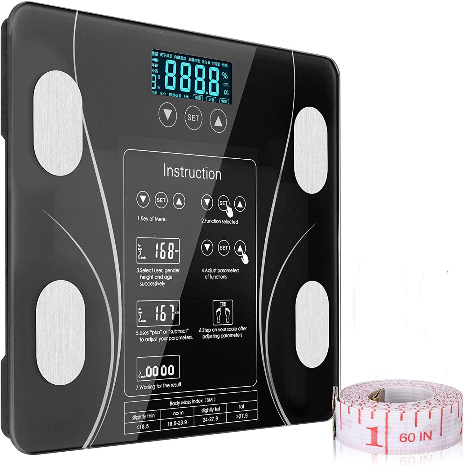 Bathroom Scales: LCD Scales Body Weight Bathroom Bath room Body Fat Gym Fitness Scale BMI BMR