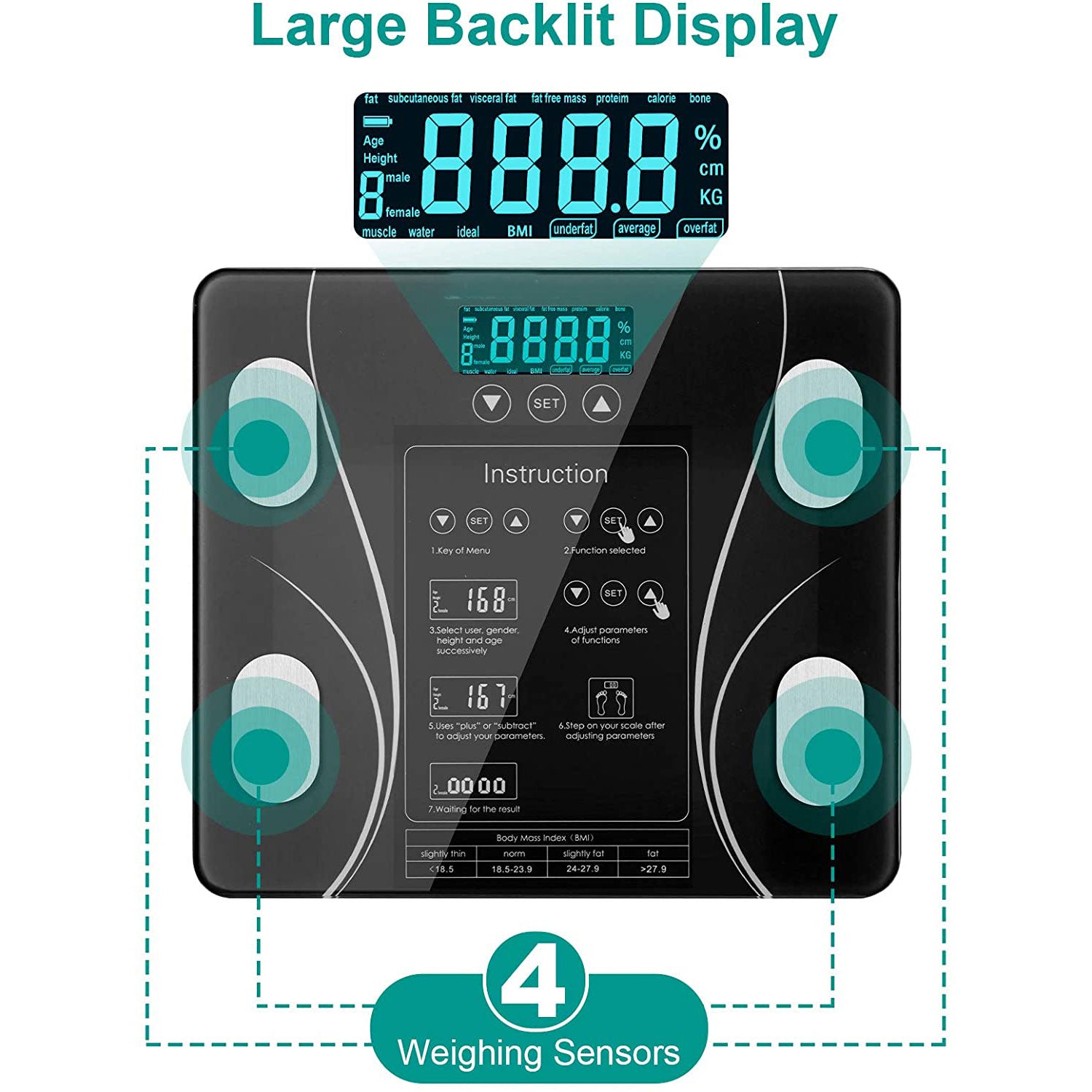Bathroom Scales: LCD Scales Body Weight Bathroom Bath room Body Fat Gym Fitness Scale BMI BMR