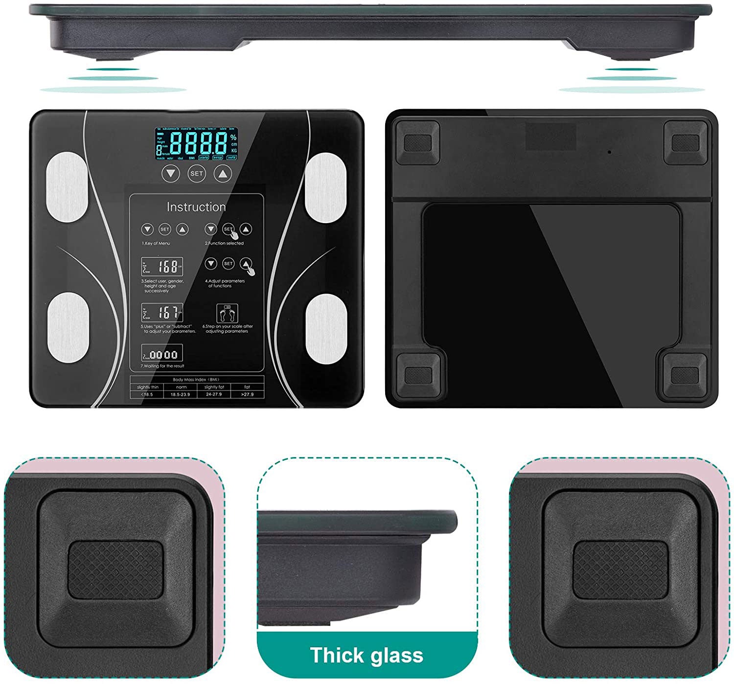 Bathroom Scales: LCD Scales Body Weight Bathroom Bath room Body Fat Gym Fitness Scale BMI BMR