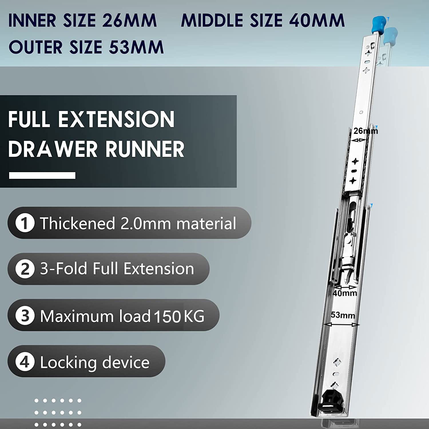 Beds & Bed Frames: 22in Pair 150KG Heavy Duty Drawer Slides Rails Runners Locking Ball Bearing