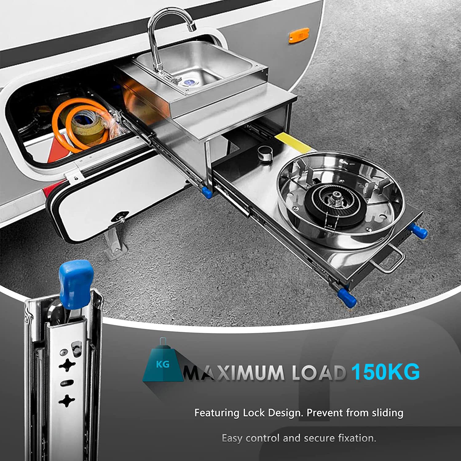 Beds & Bed Frames: 32in Pair 150KG Heavy Duty Drawer Slides Rails Runners Locking Ball Bearing