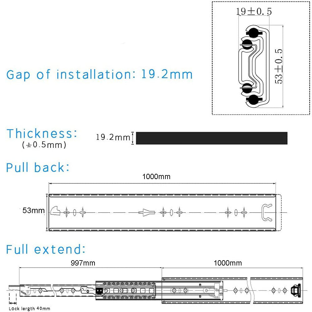 Fence & Gate Accessories: 40in Pair 1000 - 2000mm 150KG Capacity Heavy Duty Trailer Drawer Slides Rails Runners Locking