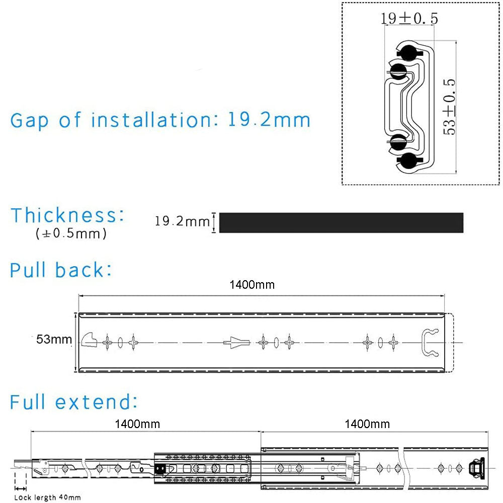 Fence & Gate Accessories: 56in Pair 1000 - 2000mm 150KG Capacity Heavy Duty Trailer Drawer Slides Rails Runners Locking