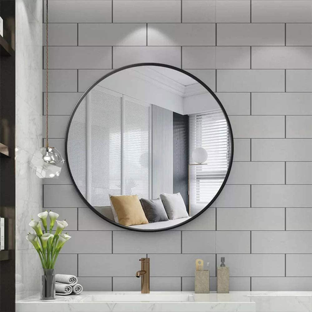 Mirrors: Slim Design 50CM Black Bathroom, Living Room, Hallway Mirror Round Mirror Wall Decor Metal Frame