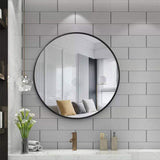 Mirrors: Slim Design 50CM Black Bathroom, Living Room, Hallway Mirror Round Mirror Wall Decor Metal Frame