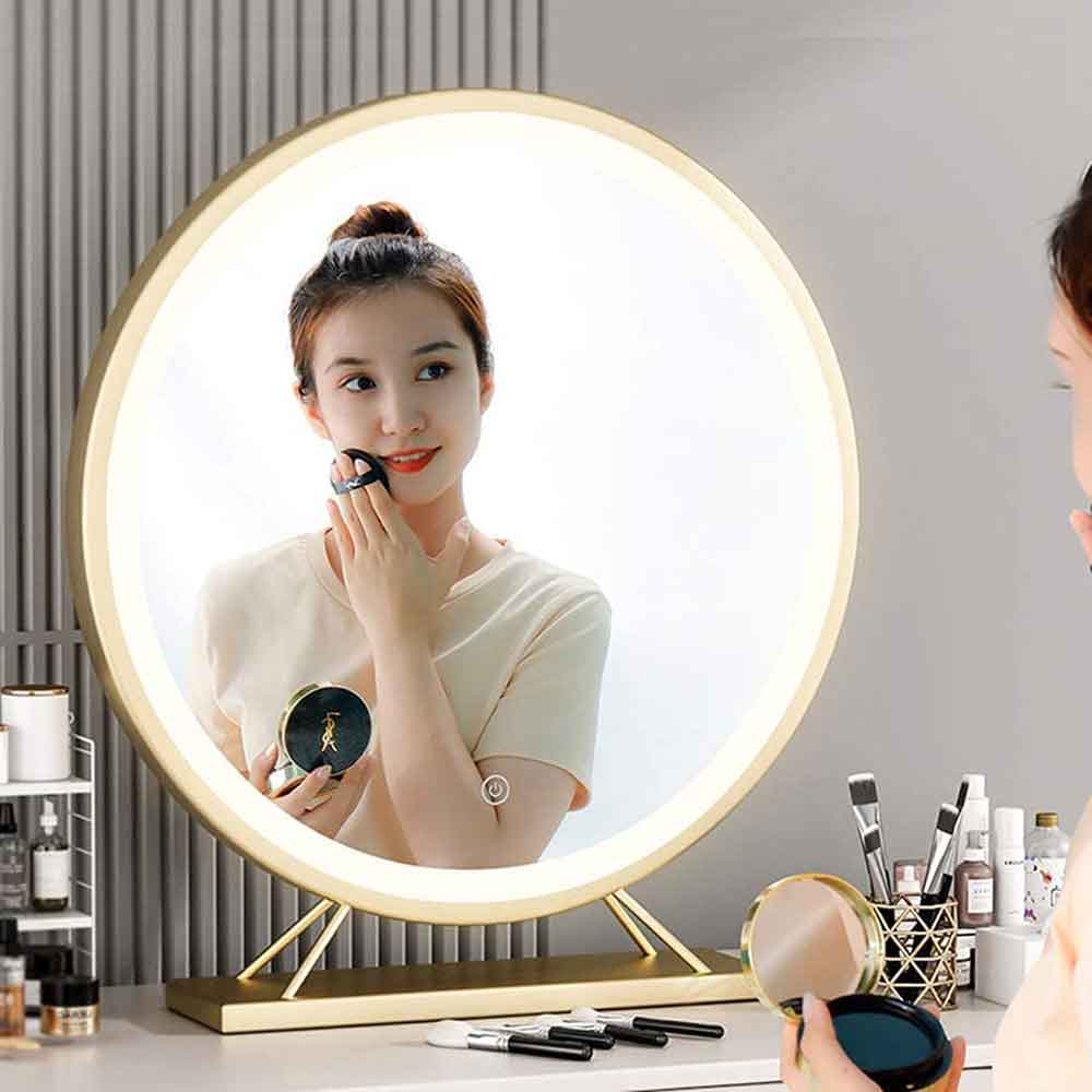 Mirrors: Touch Screen Table Desktop LED Light Vanity Mirror Makeup Mirror Round Mirror 40cm