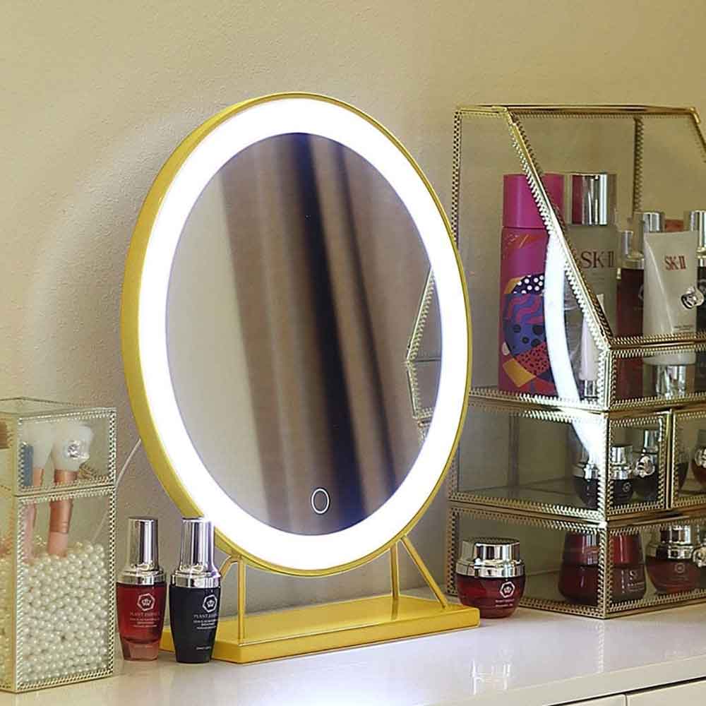 Mirrors: Touch Screen Table Desktop LED Light Vanity Mirror Makeup Mirror Round Mirror 40cm
