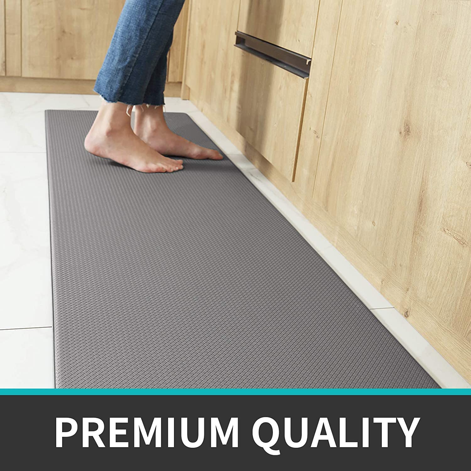 Table & Bar Stools: 150cm Kitchen Anti-Skid Anti Fatigue Pu Leather Floor mat, Kitchen Rug