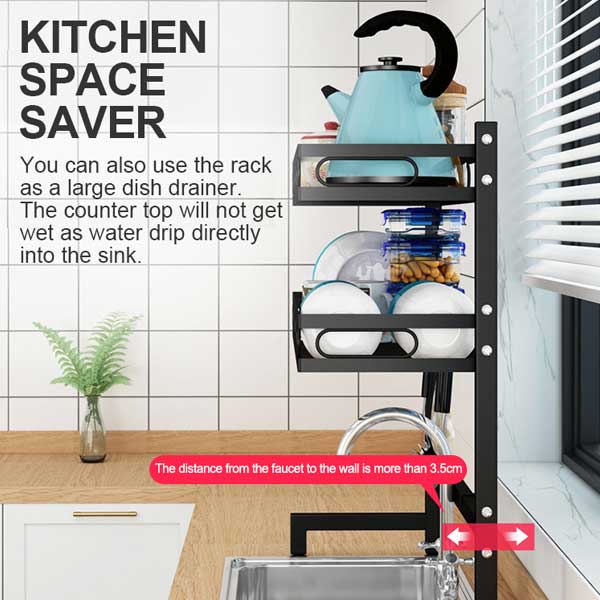 Kitchen & Bathroom DIY: 65cm 3 tier Over Single Sink Dish Drying Rack Drainer Kitchen Cutlery Holder Storage Organizer