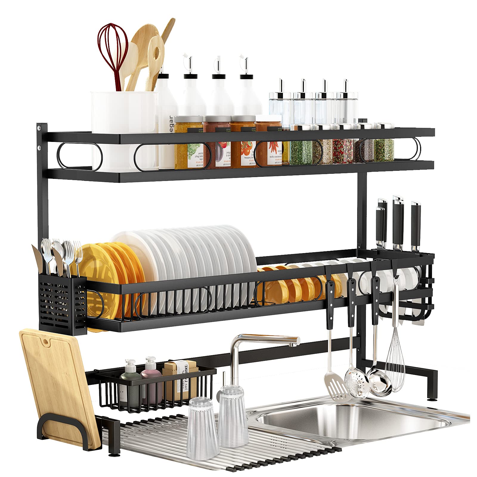 Kitchen & Bathroom DIY: 85cm 3 tier Over Sink Dish Drying Rack Drainer Kitchen Cutlery Holder Storage Organizer