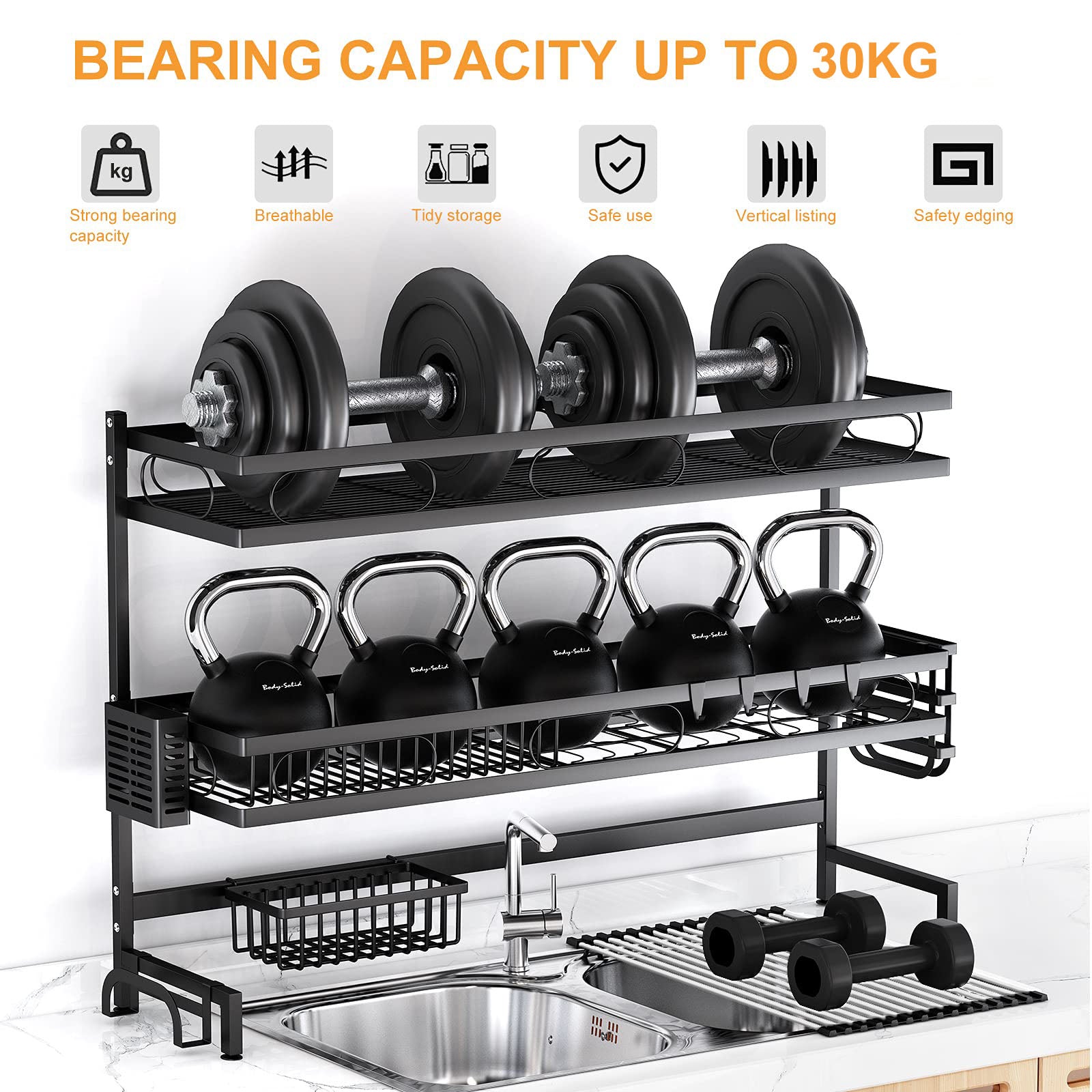 Kitchen & Bathroom DIY: 85cm 3 tier Over Sink Dish Drying Rack Drainer Kitchen Cutlery Holder Storage Organizer
