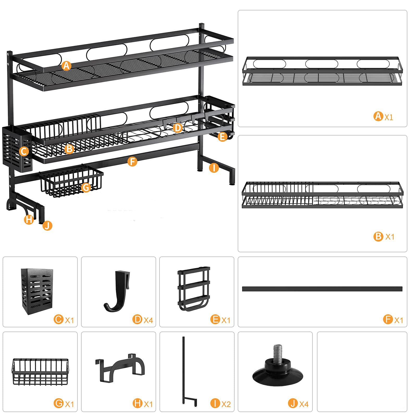 Kitchen & Bathroom DIY: 85cm 3 tier Over Sink Dish Drying Rack Drainer Kitchen Cutlery Holder Storage Organizer