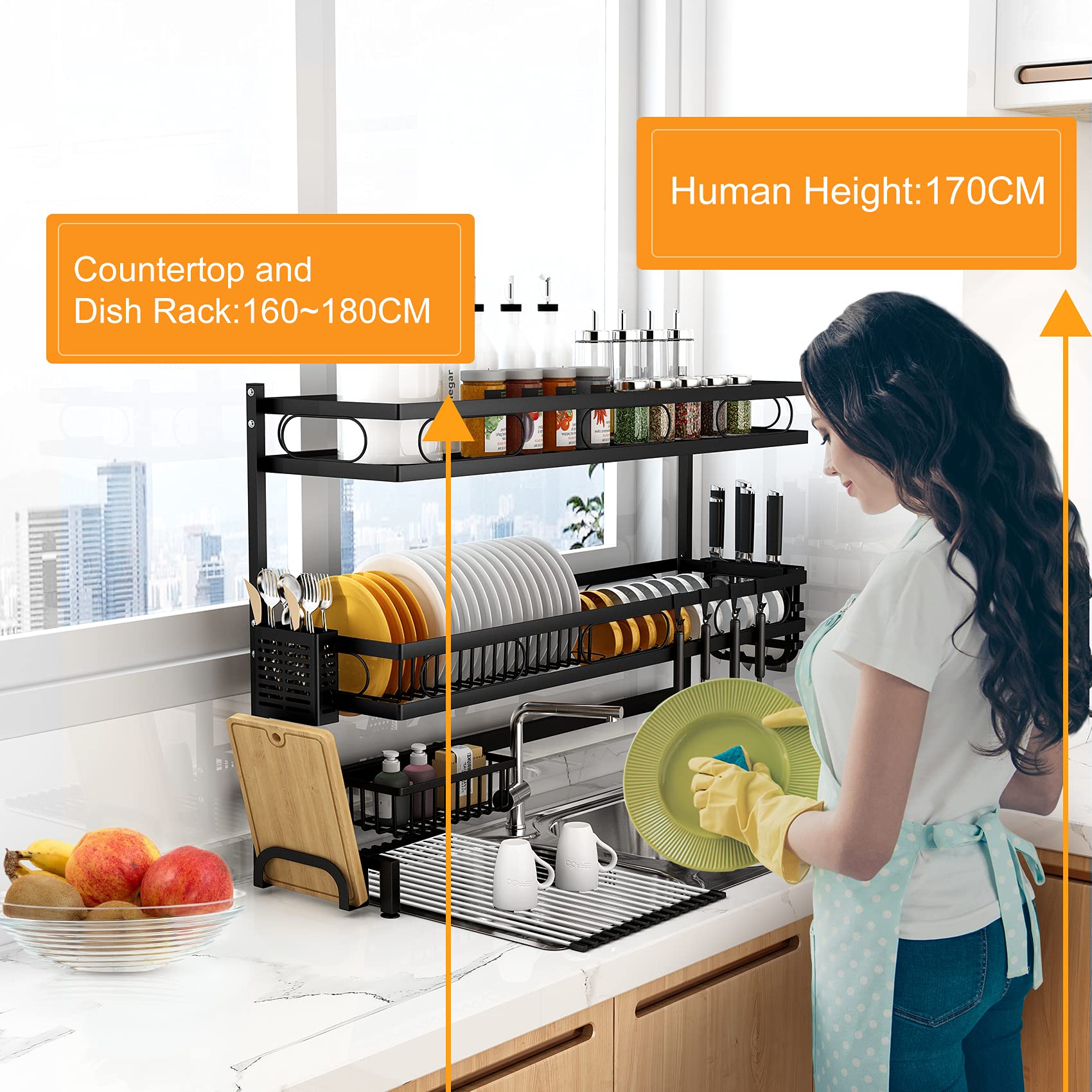Kitchen & Bathroom DIY: 85cm 3 tier Over Sink Dish Drying Rack Drainer Kitchen Cutlery Holder Storage Organizer