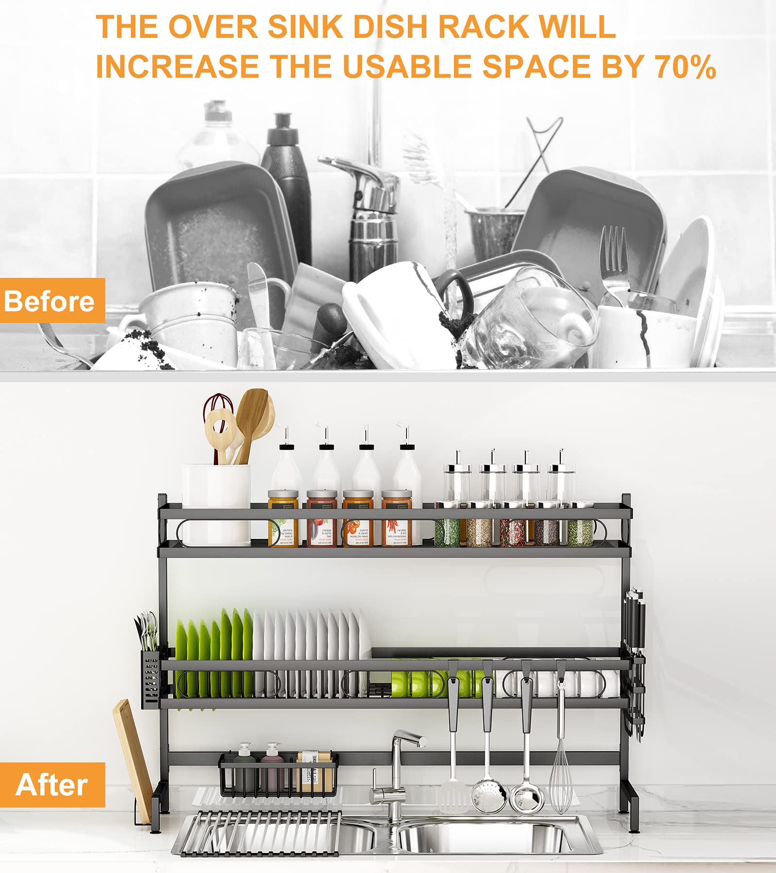 Kitchen & Bathroom DIY: 85cm 3 tier Over Sink Dish Drying Rack Drainer Kitchen Cutlery Holder Storage Organizer