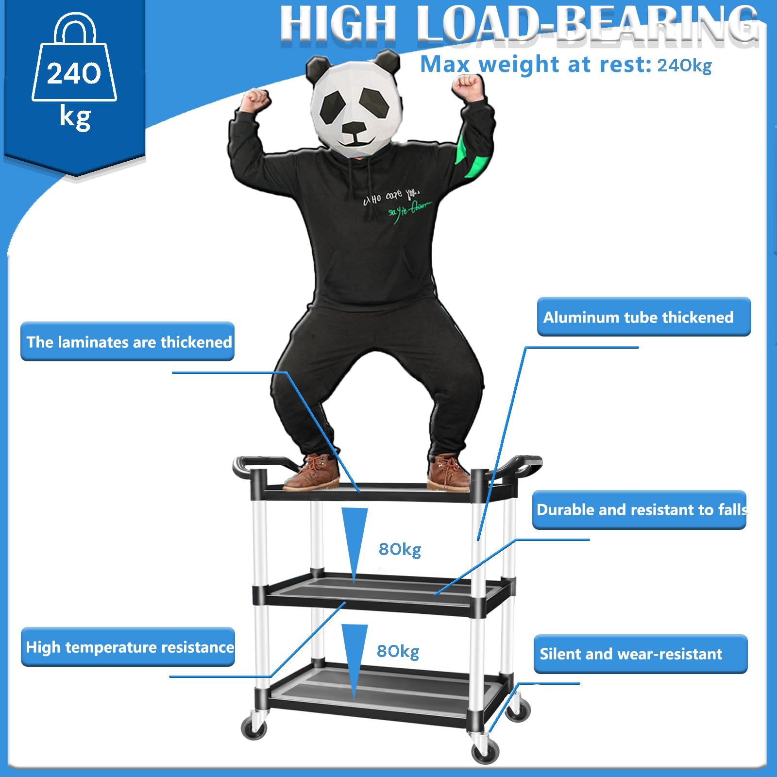 Kitchen & Dining Trolleys: 3 Tier Large Service Food Cart Restaurant Trolley Utility Cart Kitchen Catering Shelf Storage