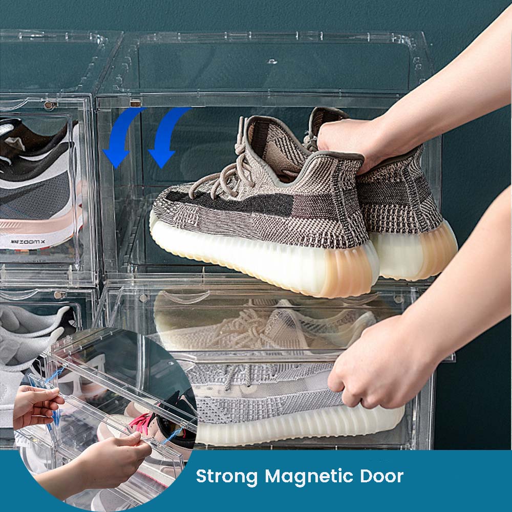 Storage Boxes: 1 Pack Large Acrylic Shoe Box Storage Side Door Open Stackable Boxes Transparent Clear Display Case