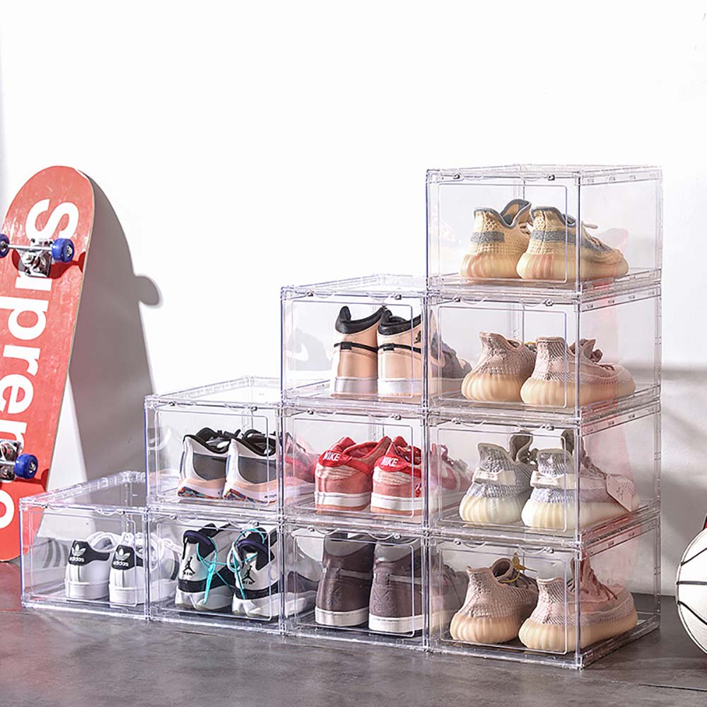 Storage Boxes: 6 Pack Large Acrylic Shoe Box Storage Side Door Open Stackable Boxes Transparent Clear Display Case