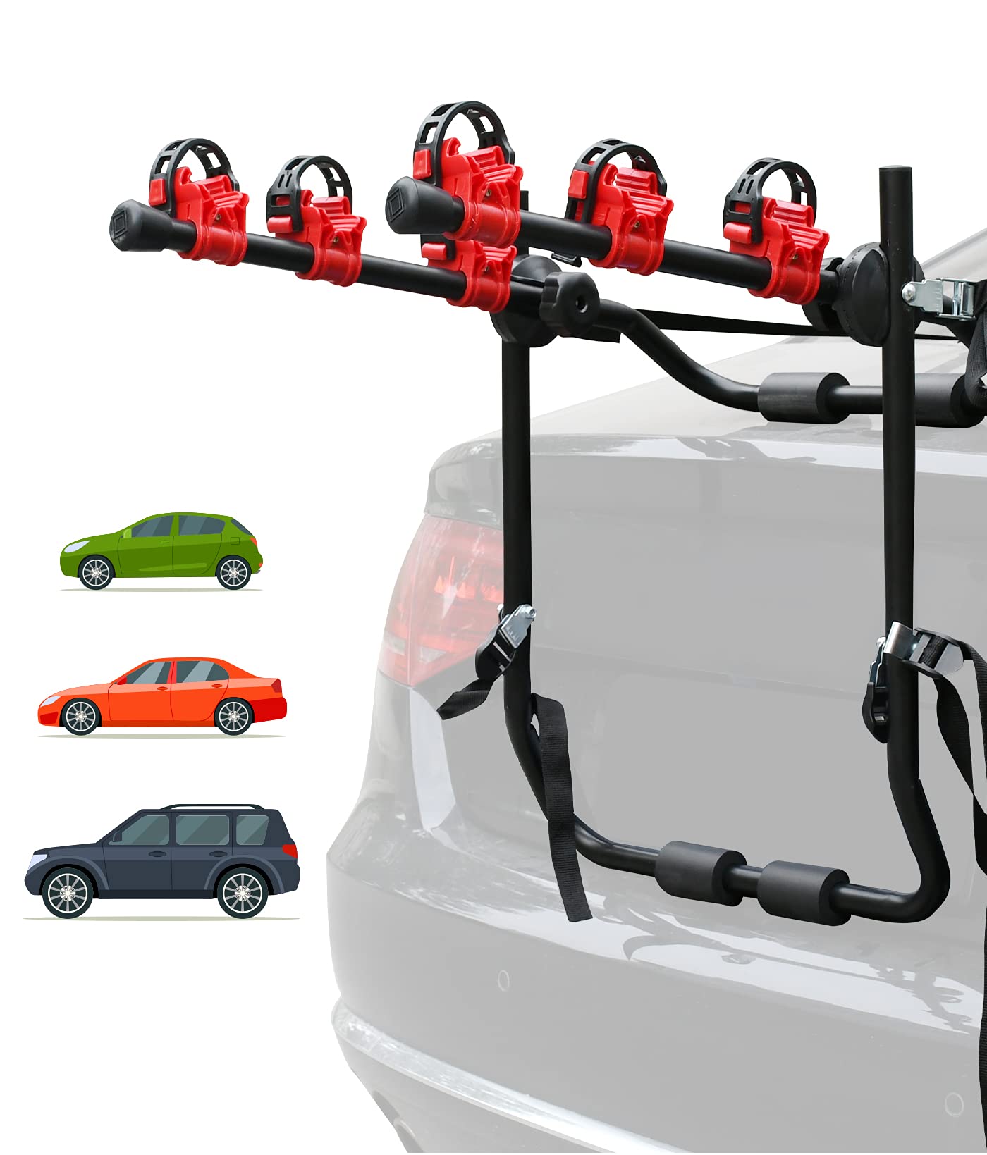 Bicycle Stands & Storage: 3 Bike Universal Cycle Bicycle Car Rear Carrier Rack Hanger Mount for Car Sedan Hatchback Minivan SUV