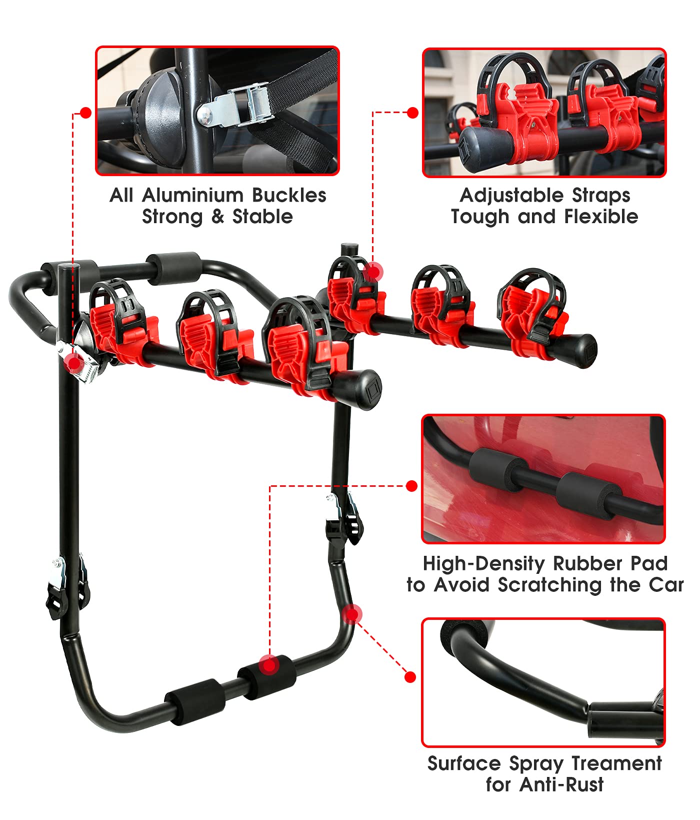 Bicycle Stands & Storage: 3 Bike Universal Cycle Bicycle Car Rear Carrier Rack Hanger Mount for Car Sedan Hatchback Minivan SUV